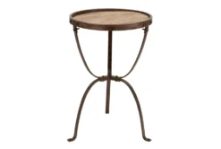 18" Round Metal + Wood Pedestal Accent Table