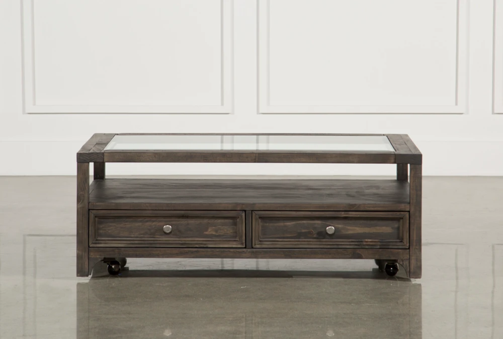 Valencia Glass Storage Coffee Table With Wheels 2 Valencia Glass Storage Coffee Table With Wheels - Image 2