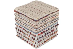 Pouf-Natural Multicolor With Tassle 18X18
