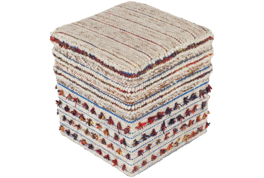 Pouf-Natural Multicolor With Tassle 18X18 1 Pouf-Natural Multicolor With Tassle 18X18