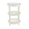 3-Tier White Mirror Top And Cane Accent Table
