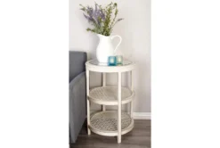 3-Tier White Mirror Top And Cane Accent Table -Living Room Furniture Shop 243284 room 85