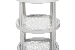 3-Tier White Mirror Top And Cane Accent Table -Living Room Furniture Shop 243284 white wood accent table detail 44