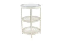 3-Tier White Mirror Top And Cane Accent Table -Living Room Furniture Shop 243284 white wood accent table material 76
