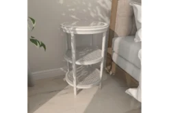 3-Tier White Mirror Top And Cane Accent Table -Living Room Furniture Shop 243284 white wood accent table room 89