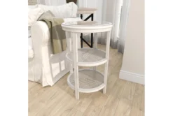 3-Tier White Mirror Top And Cane Accent Table -Living Room Furniture Shop 243284 white wood accent table room 90