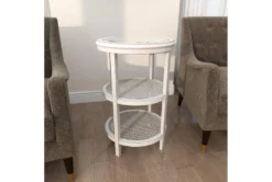 3-Tier White Mirror Top And Cane Accent Table -Living Room Furniture Shop 243284 white wood accent table room 91