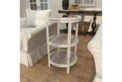 3-Tier White Mirror Top And Cane Accent Table -Living Room Furniture Shop 243284 white wood accent table room 92