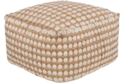 Pouf-Ivory And Khaki Jute & Chenille Square