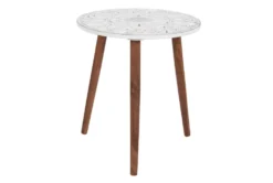 19" Two Tone Round Carved Wood Accent Table