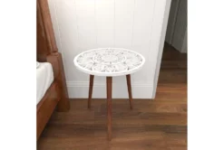 19" Two Tone Round Carved Wood Accent Table -Living Room Furniture Shop 245755 white mdf accent table room 90
