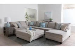 Harper II Microfiber 52" Birch Square Cocktail Ottoman -Living Room Furniture Shop 246655 natural fabric cocktail ottoman room 09