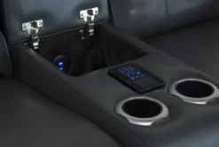 Bridget Grey 74" Power Reclining Console Loveseat With Power Headrest, Lumbar & USB -Living Room Furniture Shop 248841 grey polyester console loveseat feature 06