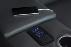 Bridget Grey 74" Power Reclining Console Loveseat With Power Headrest, Lumbar & USB -Living Room Furniture Shop 248841 grey polyester console loveseat hardware 08