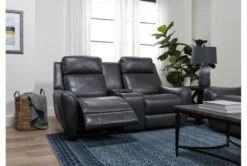 Bridget Grey 74" Power Reclining Console Loveseat With Power Headrest, Lumbar & USB -Living Room Furniture Shop 248841 grey polyester console loveseat room 32