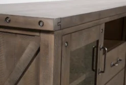 Jaxon Grey 68" TV Stand With Glass Doors -Living Room Furniture Shop 249579 grey wood media console detail 05