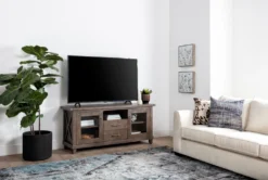 Jaxon Grey 68" TV Stand With Glass Doors -Living Room Furniture Shop 249579 grey wood media console room 18