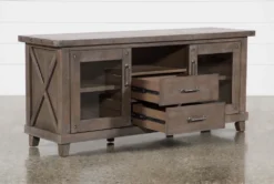 Jaxon Grey 68" TV Stand With Glass Doors -Living Room Furniture Shop 249579 grey wood media console storage 03
