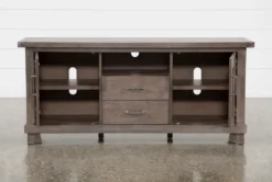 Jaxon Grey 68" TV Stand With Glass Doors -Living Room Furniture Shop 249579 grey wood media console storage 04