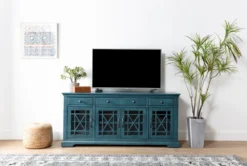 Belle Blue 70" TV Stand With Glass Doors -Living Room Furniture Shop 250744 blue wood media console room 09