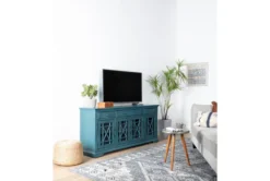 Belle Blue 70" TV Stand With Glass Doors -Living Room Furniture Shop 250744 blue wood media console room 41