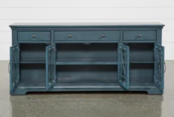 Belle Blue 70" TV Stand With Glass Doors -Living Room Furniture Shop 250744 blue wood media console storage 04