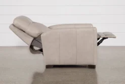 Greer Stone Leather Power Recliner With Power Headrest -Living Room Furniture Shop 251748 beige leather recliner recline 05