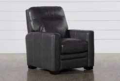 Greer Dark Grey Leather Power Recliner With Power Headrest