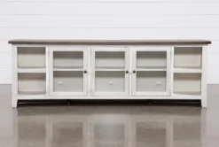 Dixon White 97" Tv Stand With Glass Doors -Living Room Furniture Shop 254088 white wood media console front 02