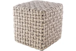 Pouf-Basket Weave Camel And Cream
