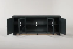 Sinclair Blue Lagoon 78" TV Stand With Glass Doors -Living Room Furniture Shop 258161 blue wood media console front 02