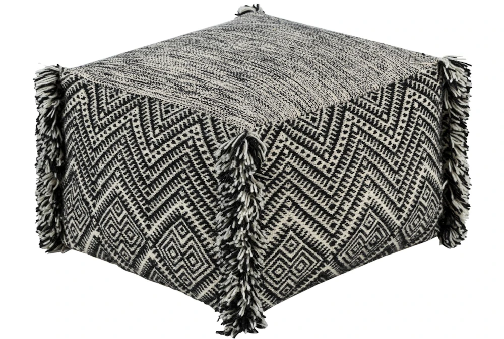 Pouf-Black Cream Fringe 1 Pouf-Black Cream Fringe