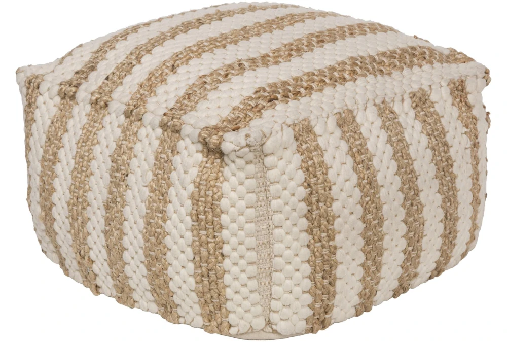 Pouf-Khaki Jute And Chenille Stripes 1 Pouf-Khaki Jute And Chenille Stripes