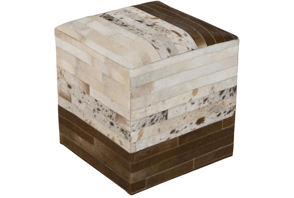 Pouf- Cream Brown Patched Hair On Hide 1 Pouf- Cream Brown Patched Hair On Hide