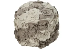 Pouf-Camel Beige Felted Appliqued Flowers