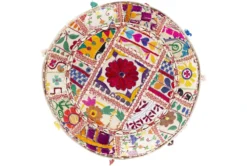 Pouf-Multicolored Patched Embroidered Beaded -Living Room Furniture Shop 262894 fiber detail 45