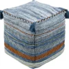 Pouf-Blue Orange Braided Tassels