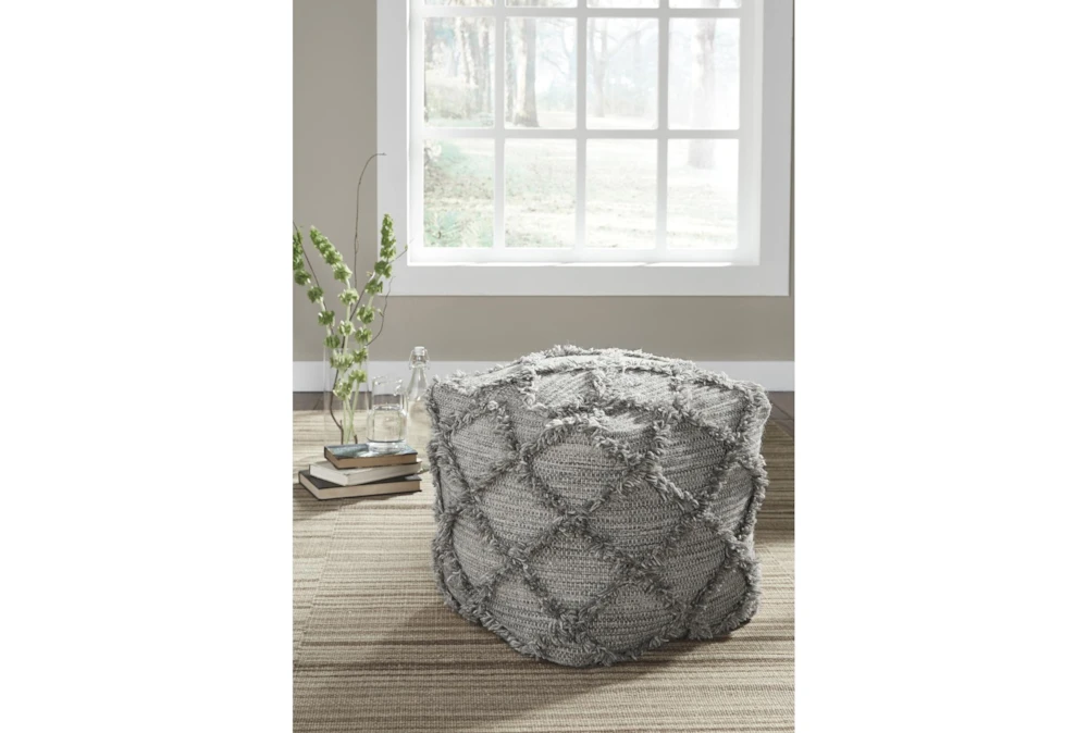 Pouf-Diamond Fringe Gray 2 Pouf-Diamond Fringe Gray - Image 2