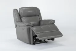 Eckhart Grey Leather Power Recliner With Power Headrest & USB -Living Room Furniture Shop 268356 recline 23