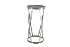 Galvanized Metal Pedestal Accent Table-Set Of 2 -Living Room Furniture Shop 269944 grey metal accent table front 02