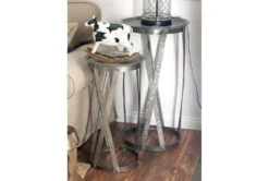 Galvanized Metal Pedestal Accent Table-Set Of 2 -Living Room Furniture Shop 269944 grey metal accent table room 85