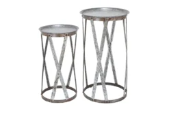 Galvanized Metal Pedestal Accent Table-Set Of 2