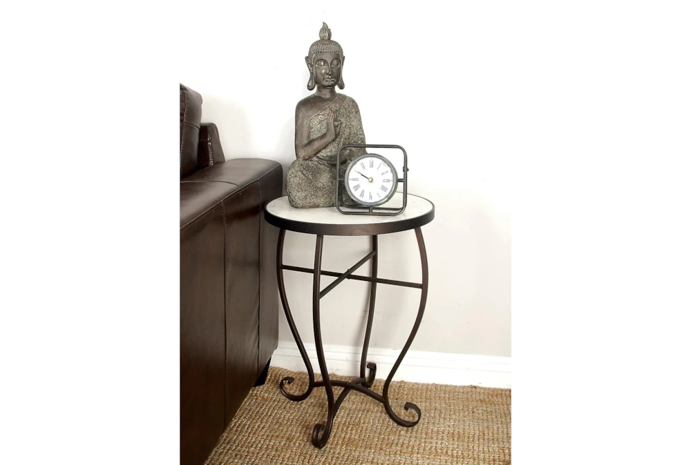 16" Traditional Scrolled Round Metal And Marble Accent Table 4 16" Traditional Scrolled Round Metal And Marble Accent Table - Image 4