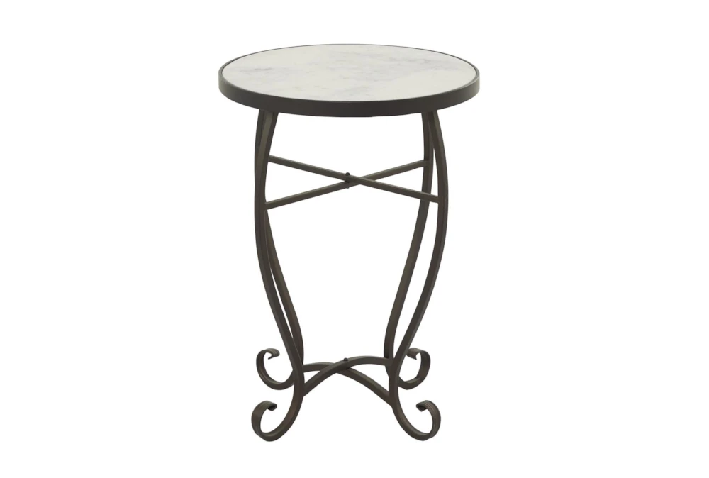16" Traditional Scrolled Round Metal And Marble Accent Table 3 16" Traditional Scrolled Round Metal And Marble Accent Table - Image 3