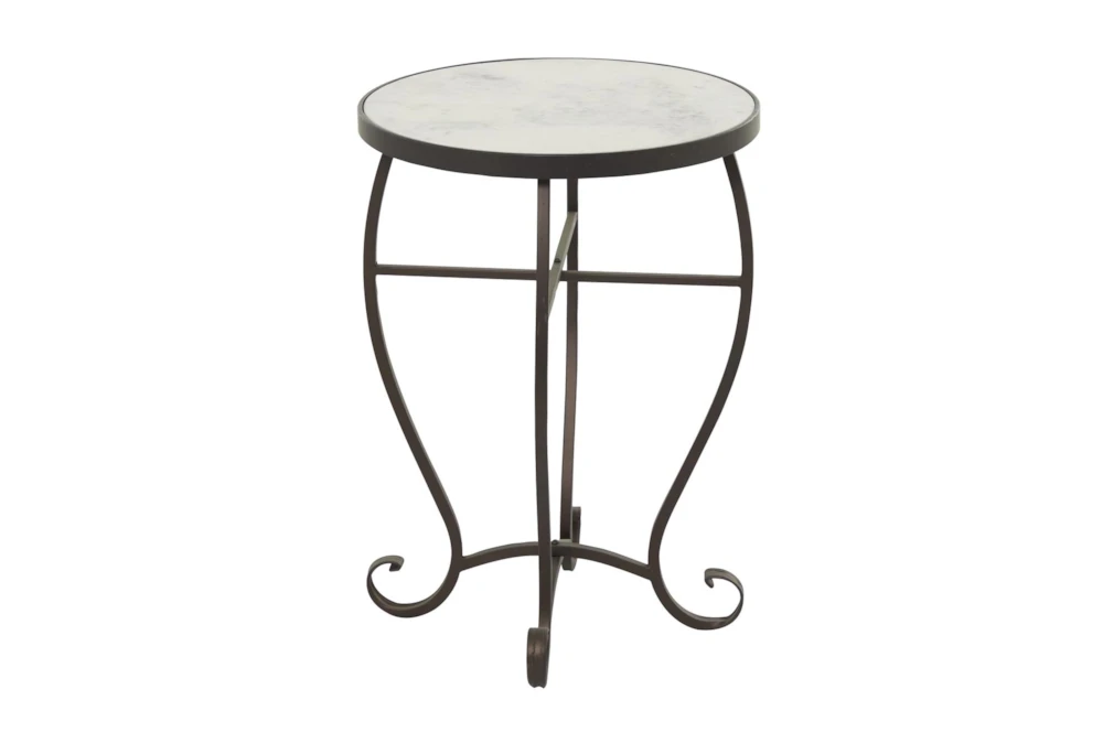 16" Traditional Scrolled Round Metal And Marble Accent Table 5 16" Traditional Scrolled Round Metal And Marble Accent Table - Image 5
