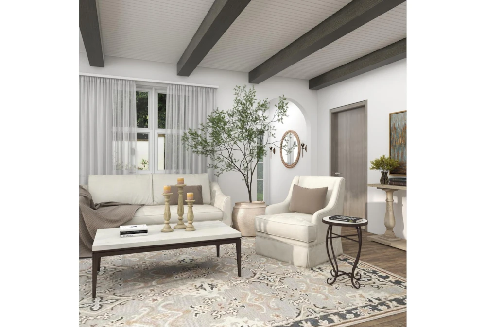 16" Traditional Scrolled Round Metal And Marble Accent Table 7 16" Traditional Scrolled Round Metal And Marble Accent Table - Image 7