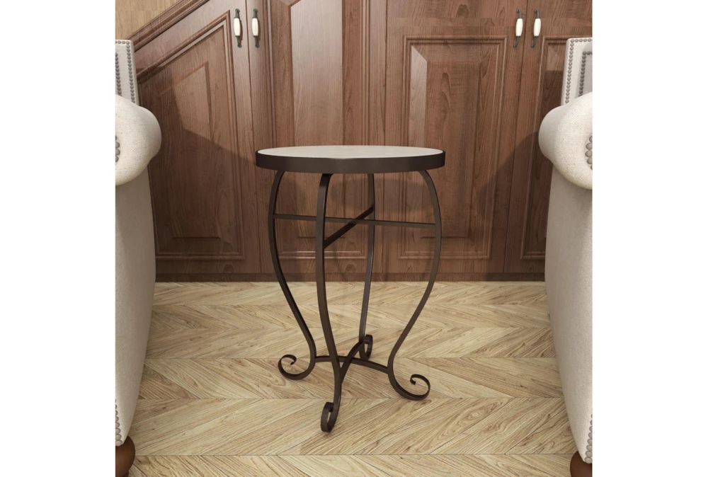 16" Traditional Scrolled Round Metal And Marble Accent Table 11 16" Traditional Scrolled Round Metal And Marble Accent Table - Image 11