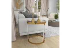 19" Modern Round Mirrored Accent Table -Living Room Furniture Shop 270015 gold acrylic accent table room 91