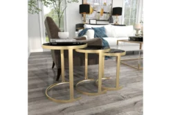 Metallic Gold And Black Nesting Accent Tables-Set Of 3 -Living Room Furniture Shop 270029 gold metal accent table room 91