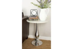 20" Round Silver And Marble Pedestal Accent Table -Living Room Furniture Shop 270032 white marble accent table room 85